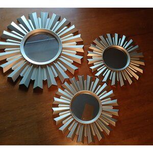 Set Of 3 Sunburst Wall Mirrors Gold Finish MCM Look Accent Mirrors  #SB